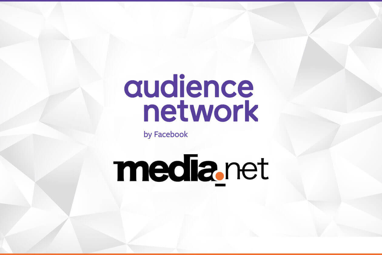 Partnership banner featuring Facebook Audience Network and Media.net logos, highlighting collaboration to provide publishers access to premium demand from over 4 million advertisers